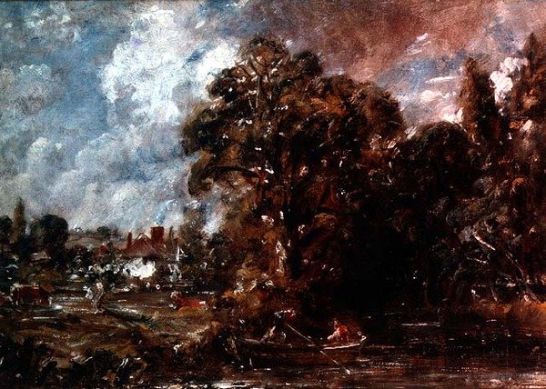 Su kenarına yakın bir çiftlik evinin olduğu bir nehir sahnesi, 1830-36 dolayları (petrol) by John Constable
