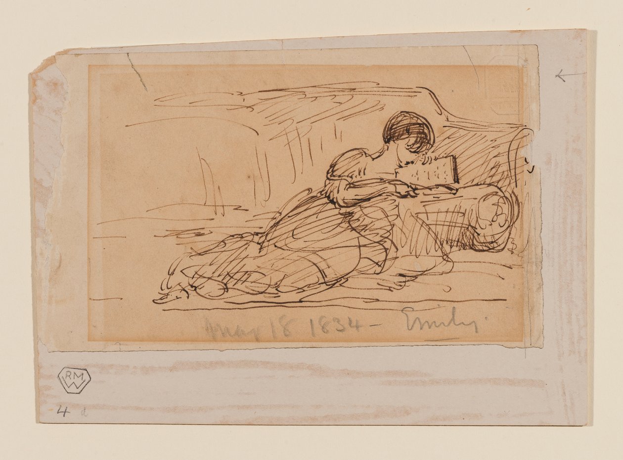 Sanatçının kızı Emily, kanepede uzanmış kitap okuyor, 18 Mayıs 1834 by John Constable
