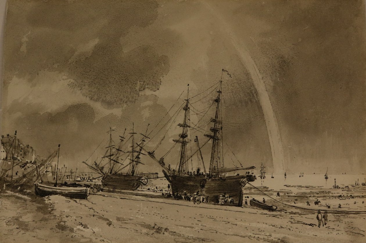 Gökkuşağı ile Brighton Sahili: Colliers Unloading, c.1792 (kağıt üzerine suluboya) by John Constable