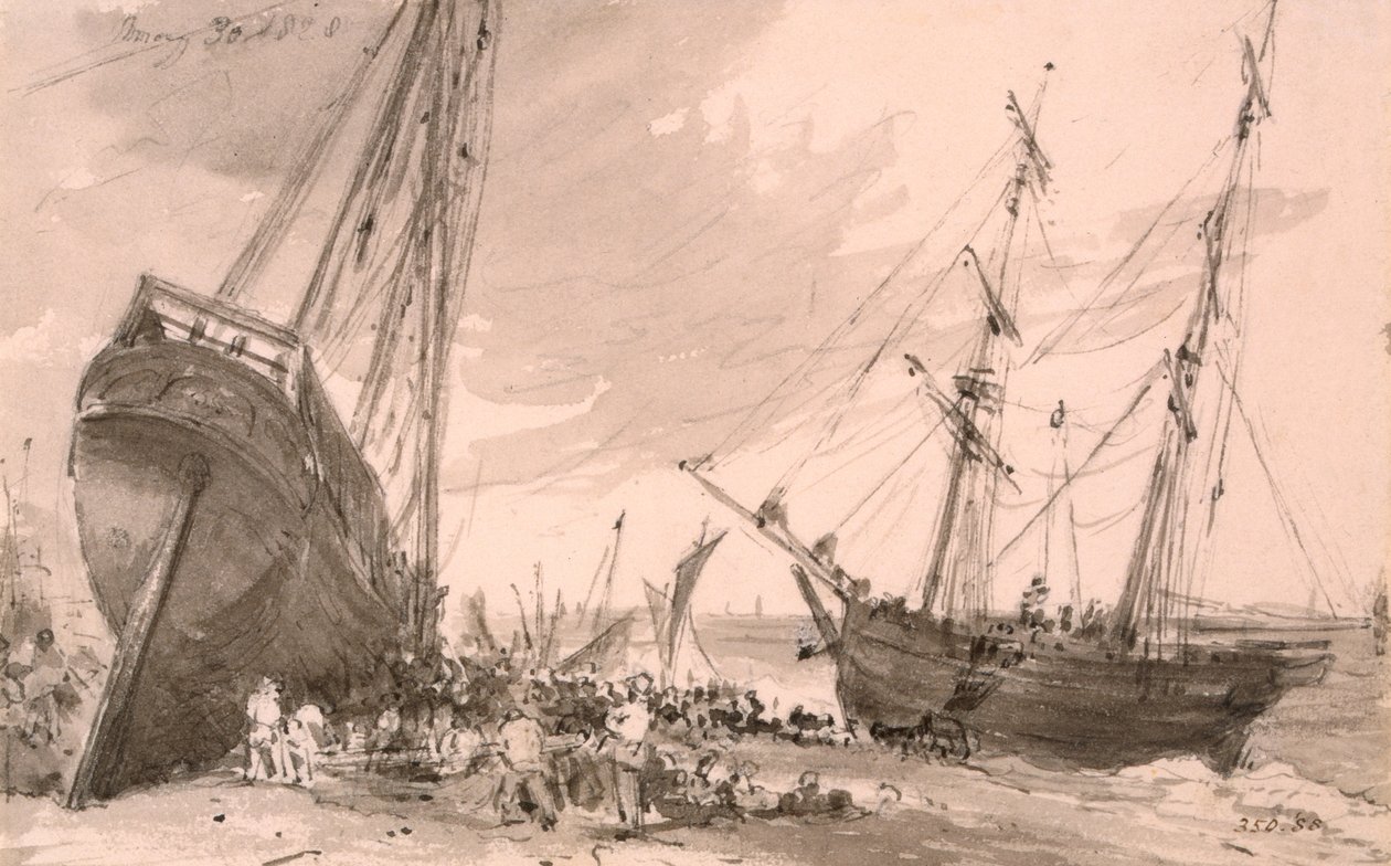 Ön planda iki gemi ile Brighton sahil sahnesi, 30 Mayıs 1828 by John Constable