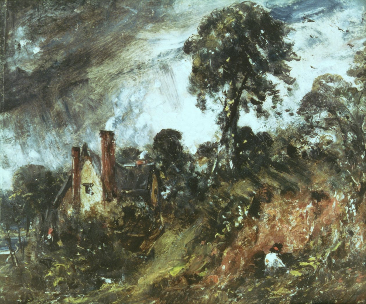 Sandbank ile Ağaçlar Arasında Kulübe, c.1830-36 by John Constable