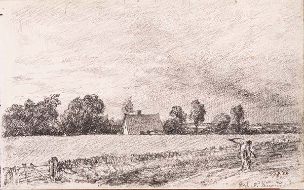 Kulübeler ve yol, Doğu Bergholt, kalem by John Constable