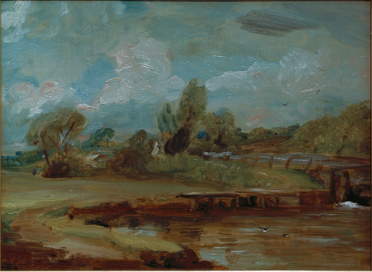 Nehir kenarındaki bir yoldan Flatford Kilidi by John Constable