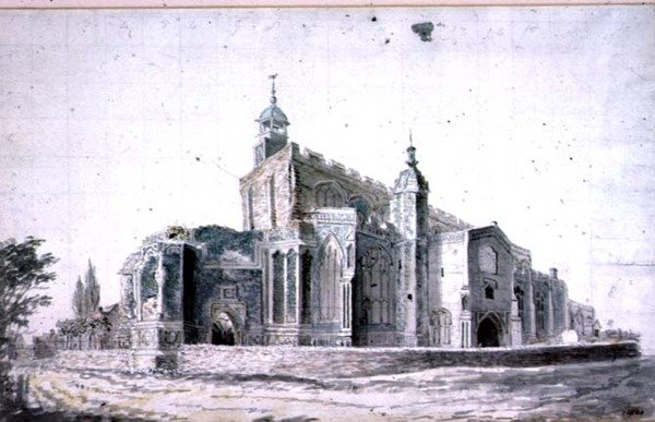 Doğu Bergholt Kilisesi: Güneybatıdan dış cephe (çizim) by John Constable