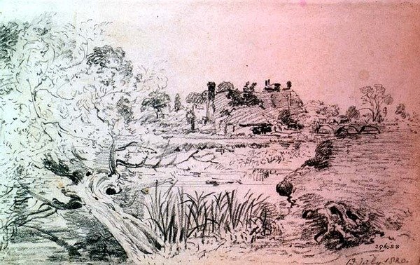 Salisbury yakınlarındaki Çiftlik Binaları ve Köprü (kalem) by John Constable