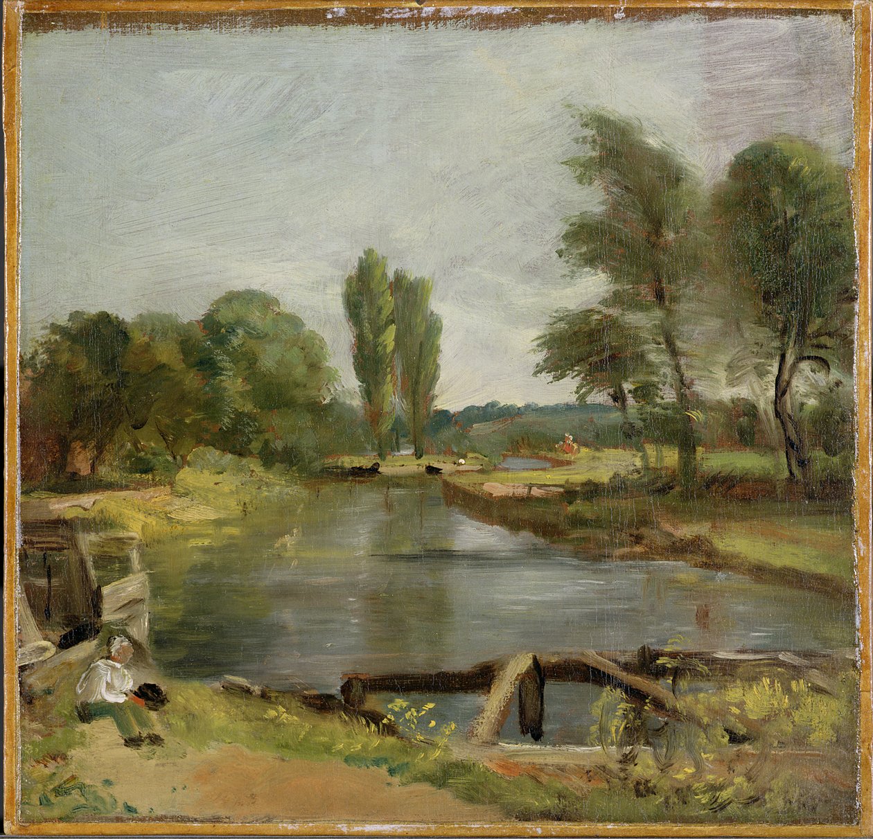 Flatford Lock, 1810-11 (tuval üzerine kağıt üzerine yağlı boya) by John Constable