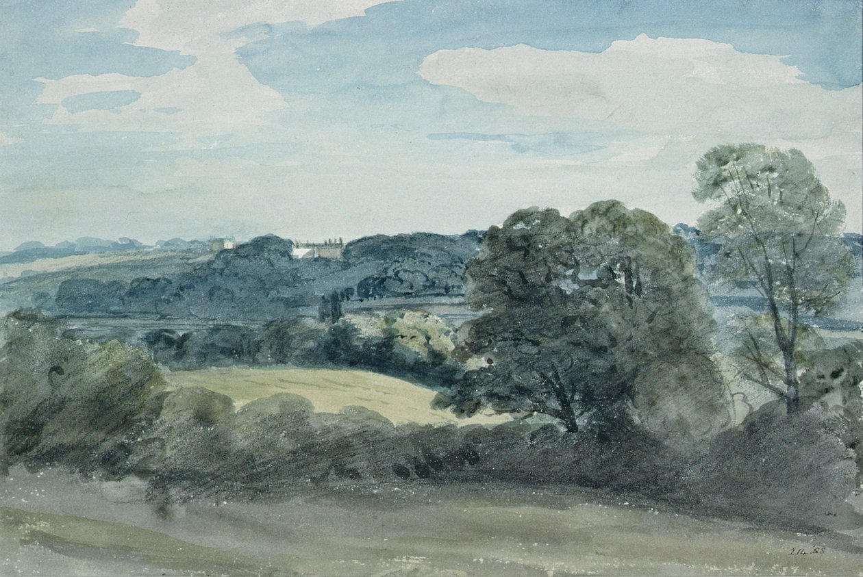 Uzaktaki Binalarla Peyzaj (suluboya) by John Constable