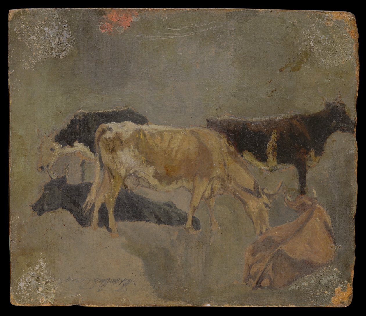 Beş Boynuzlu Sığır Çalışması (verso) (değirmen tahtasında yağ) by John Constable