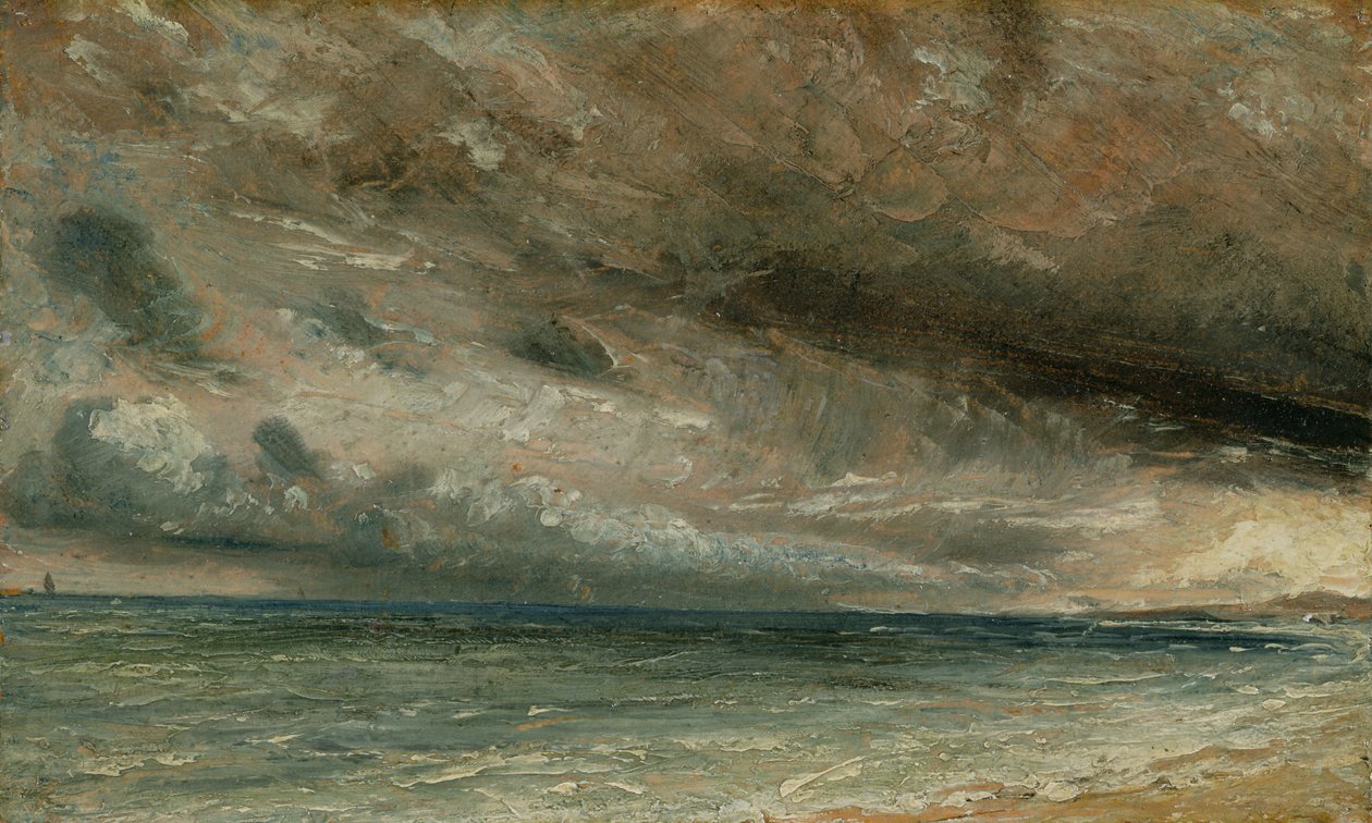 The Coast at Brighton - Stormy Evening, c.1828 (oil on paper laid on canvas) by John Constable