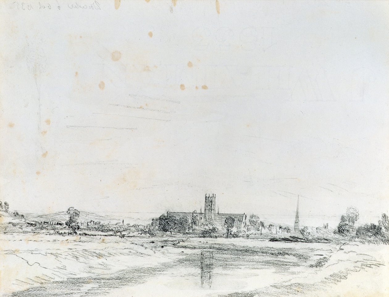 Güneyden Worcester Katedrali (kalem) by John Constable