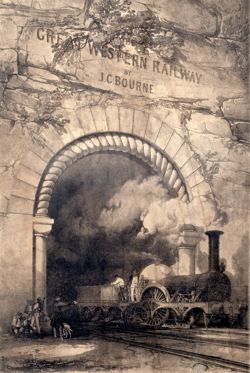 Bristol yakınlarındaki bir tünelden çıkan Acheron 2-2-2 lokomotifi, The History and Description of the Great Western Railway, 1846 by John Cooke Bourne