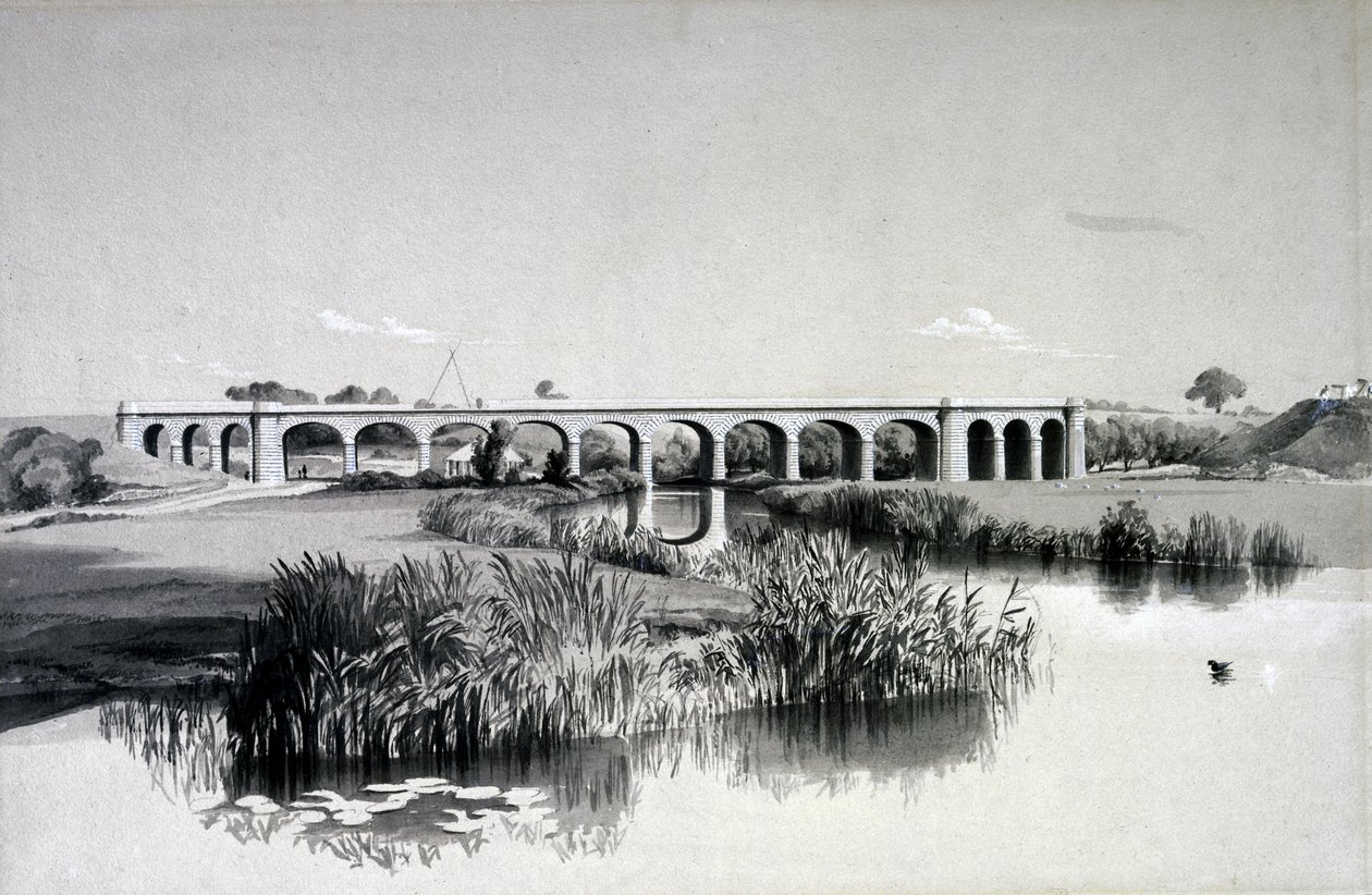 Avon Viyadüğü, Wolston, 2 Temmuz 1837 (kalem ve mürekkep ve kağıt üzerinde yıkama) by John Cooke Bourne