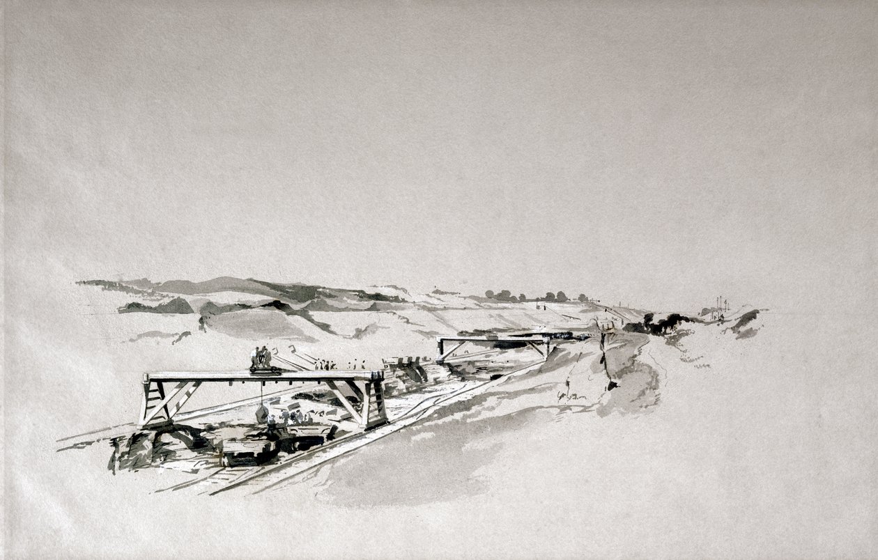 Blisworth Cutting, Northamptonshire, Eylül 1838 (kalem ve mürekkep ve kağıt üzerinde yıkama) by John Cooke Bourne