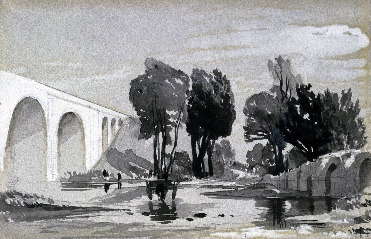 Blythe Viyadüğü, Hampton-in-Arden, c.1838 (kalem ve mürekkep ve kağıt üzerinde yıkama) by John Cooke Bourne