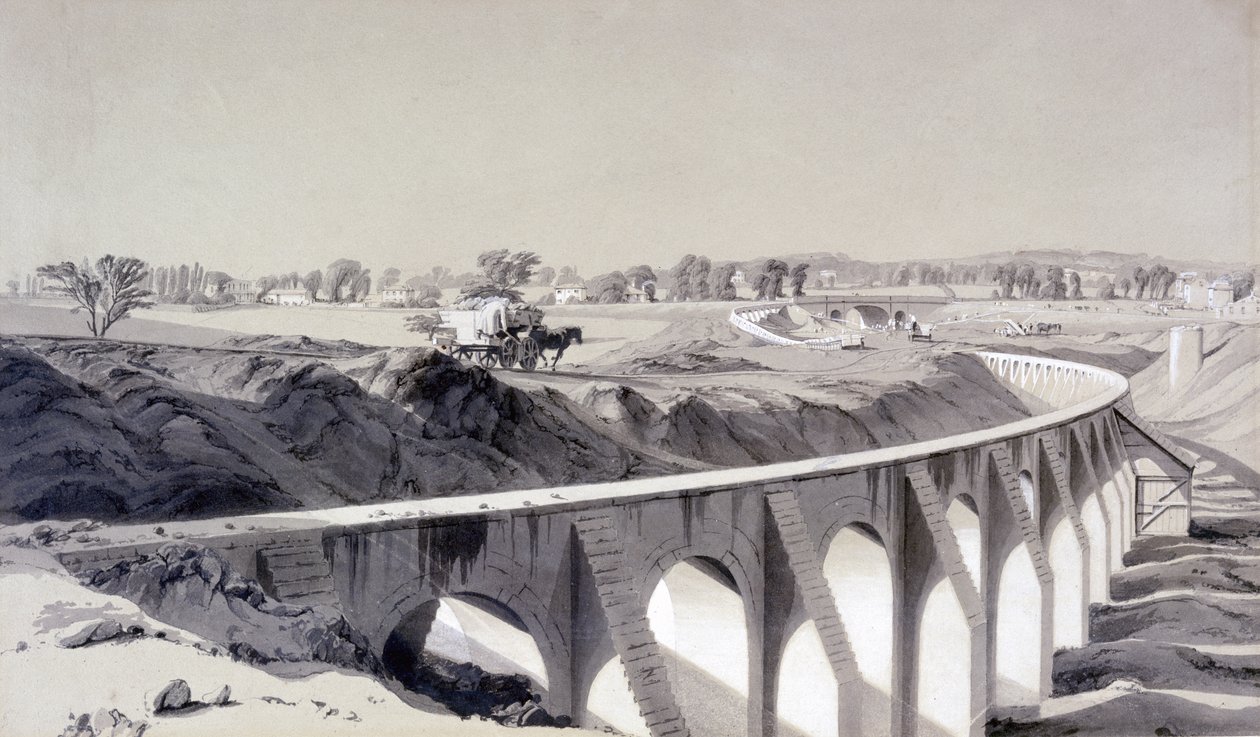 Sınır Duvarı, Camden Town İstasyonu, 14 Ekim 1836 (kalem ve mürekkep ve kağıt üzerinde yıkama) by John Cooke Bourne