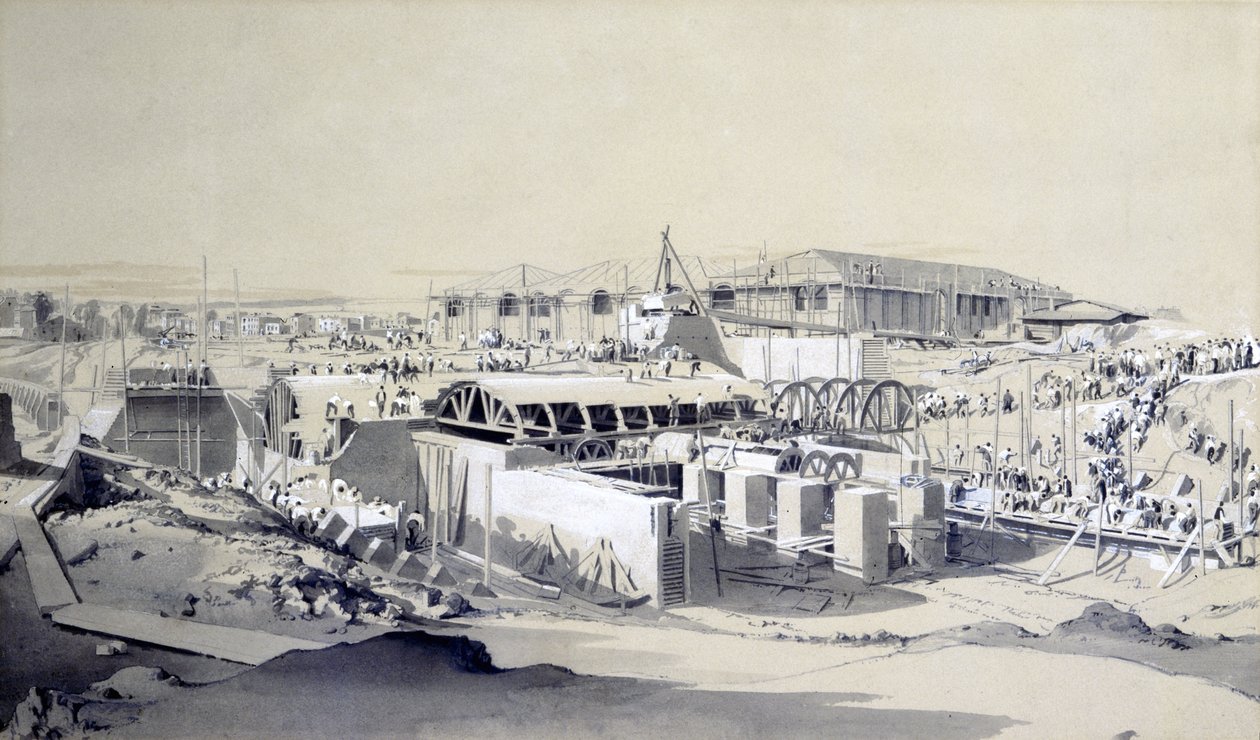 Sabit Makine Evinin İnşası, Camden Town, 26 Nisan 1837 (kalem ve mürekkep ve kağıt üzerinde yıkama) by John Cooke Bourne