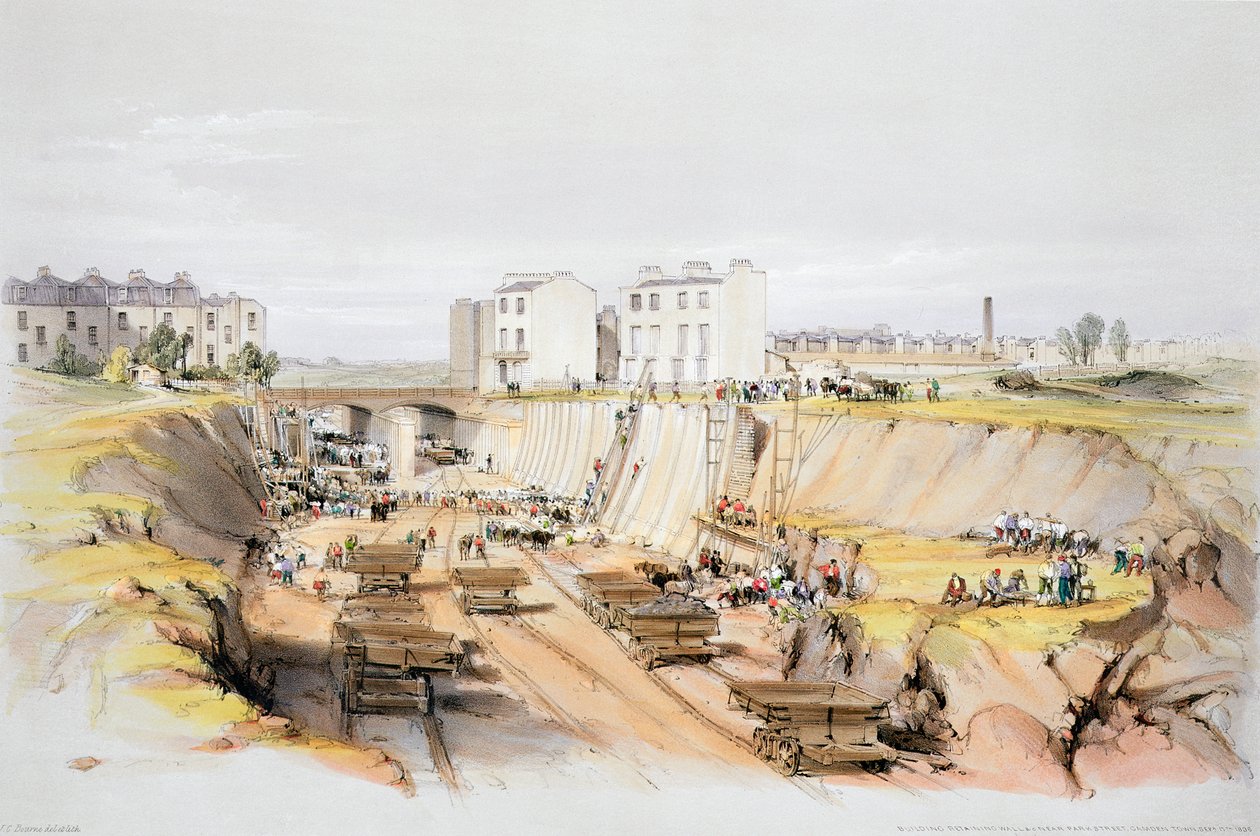 Park Street yakınında istinat duvarı inşa etmek, Camden Town, Londra, 17 Eylül 1836 1838 by John Cooke Bourne