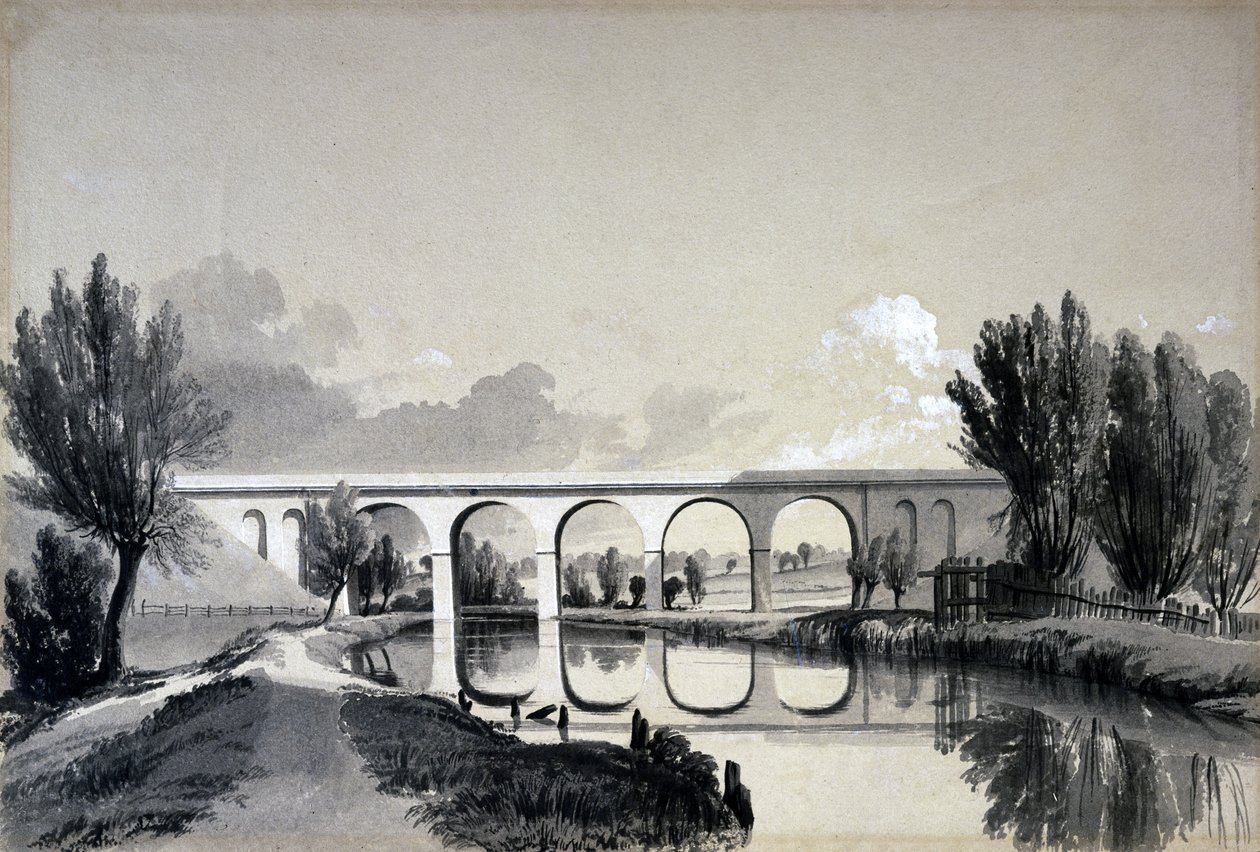 Colne Viyadüğü, Watford, Hertfordshire, 5 Haziran 1837 (kalem ve mürekkep ve kağıt üzerinde yıkama) by John Cooke Bourne