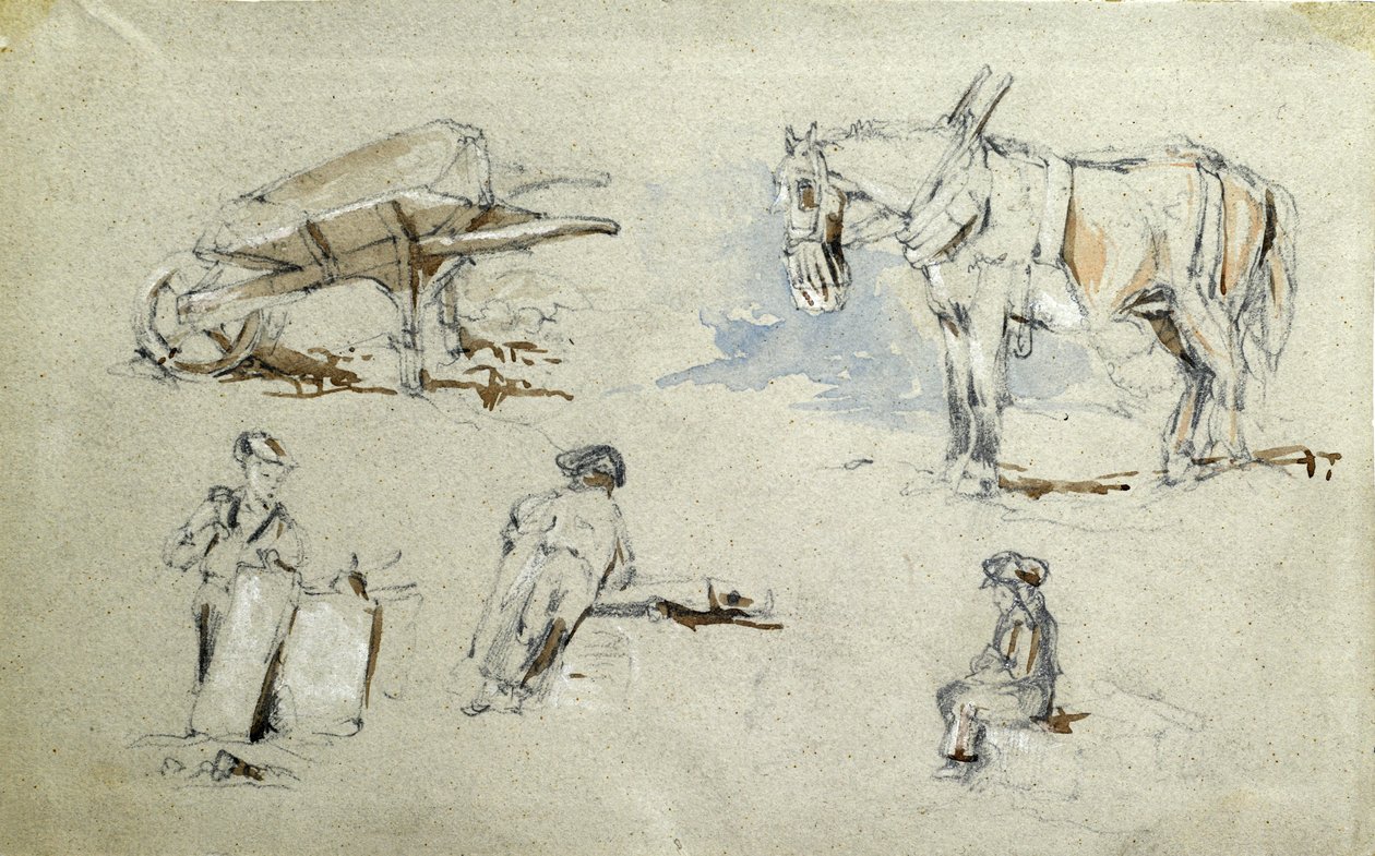 Londra ve Birmingham Demiryolu inşaatı, 1835-38 dolayları (kağıt üzerine yıkamalı kurşun kalem; bileşik eskiz) by John Cooke Bourne