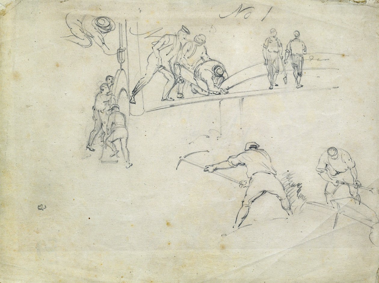 Londra ve Birmingham Demiryolu inşaatı, 1835 dolayları (kağıt üzerine kalem; bileşik eskiz) by John Cooke Bourne