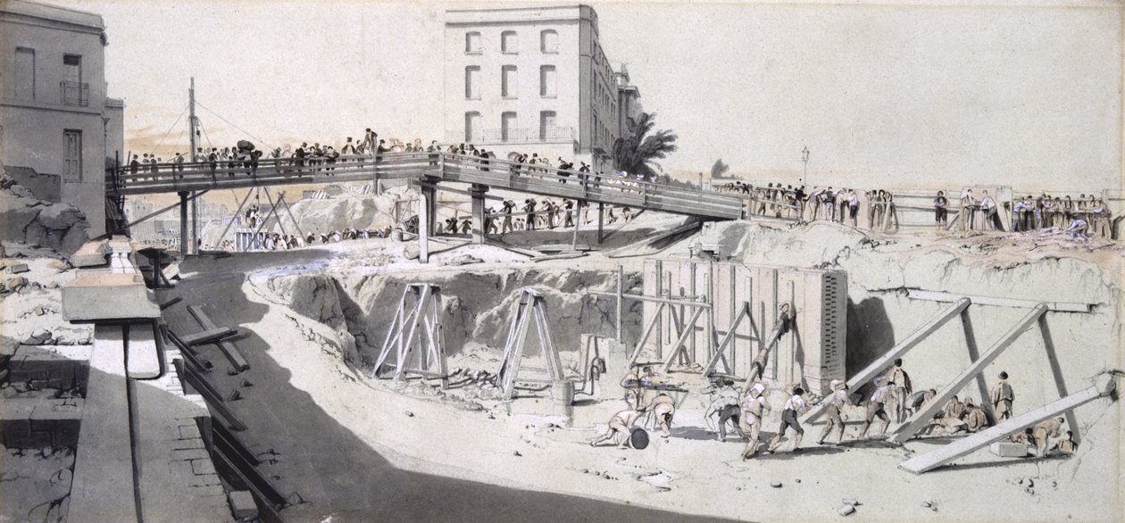 Granby Street, Hampstead Road, 13 Ağustos 1836 (kalem ve mürekkep ve kağıt üzerinde yıkama) by John Cooke Bourne