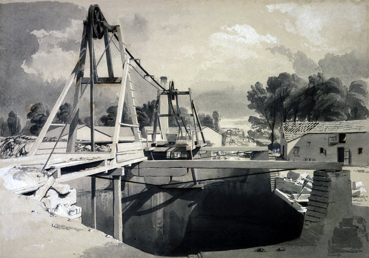 Büyük havalandırma şaftı ve başlık, Kilsby Tüneli, 15 Temmuz 1837 (kalem ve mürekkep ve kağıt üzerinde yıkama) by John Cooke Bourne