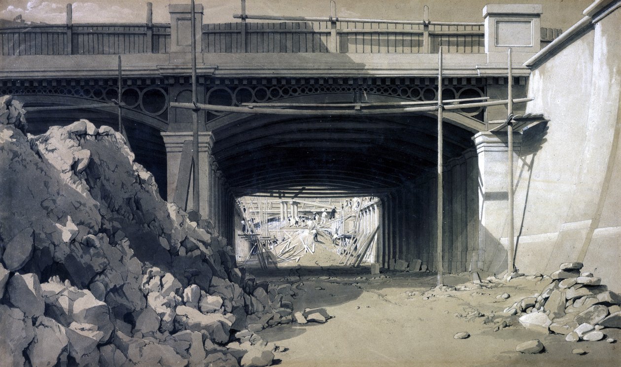 Hampstead Road Bridge, Eylül 1836 (kalem ve mürekkep ve kağıt üzerinde yıkama) by John Cooke Bourne