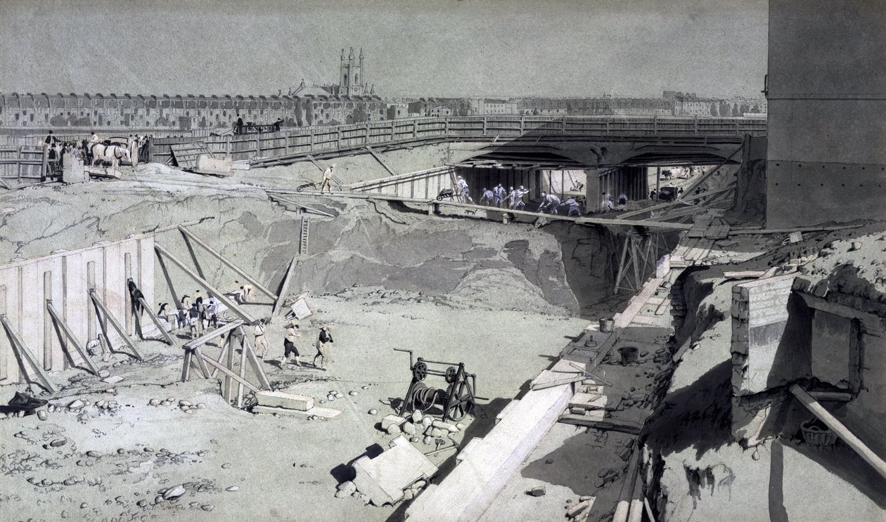 Hampstead Road Bridge, Camden tarafından, 16 Ağustos 1836 (kalem ve mürekkep ve kağıt üzerinde yıkama) by John Cooke Bourne