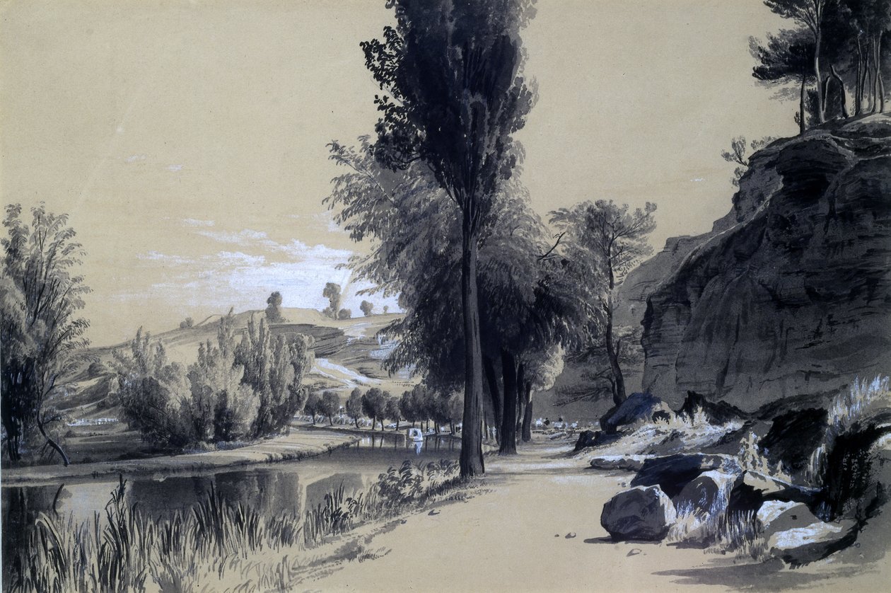 Linslade Rocks, 23 Haziran 1837 (kalem ve mürekkep ve kağıt üzerinde yıkama) by John Cooke Bourne