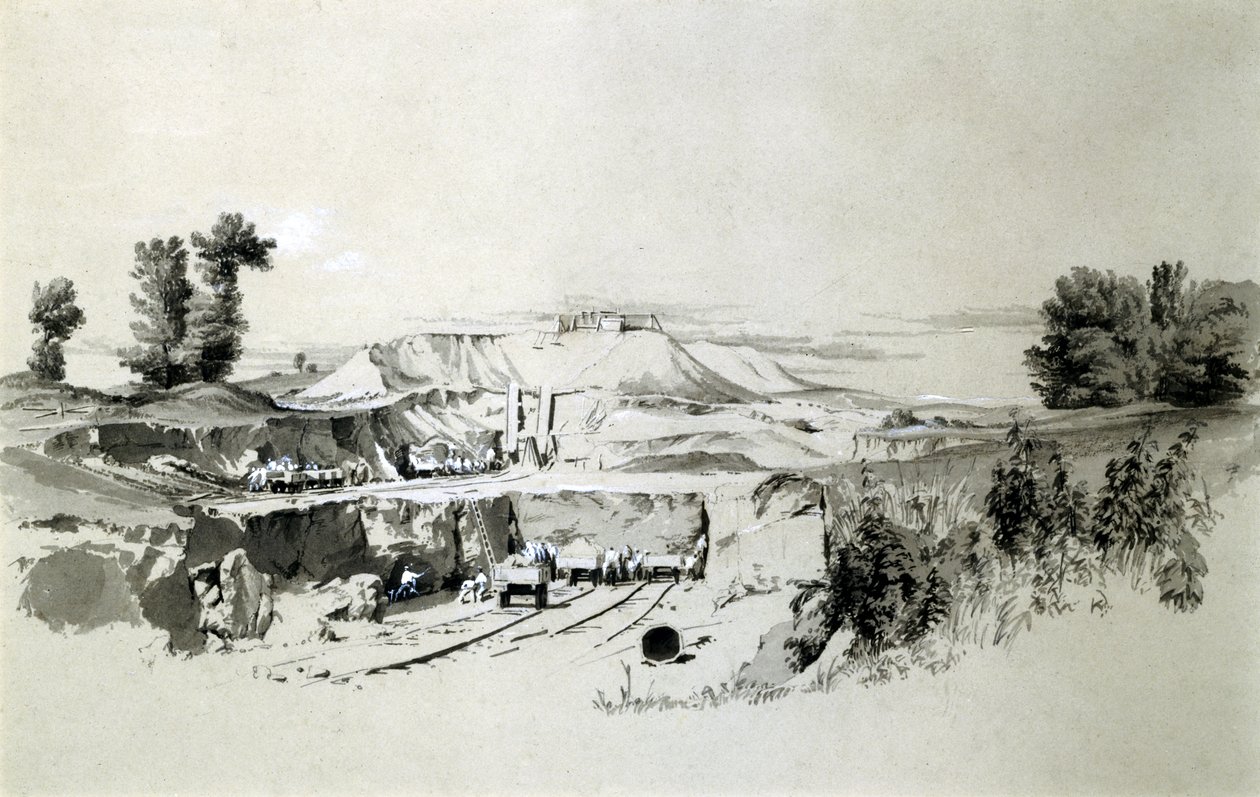 Linslade Tüneli, 23 Haziran 1837 (kalem ve mürekkep ve kağıt üzerinde yıkama) by John Cooke Bourne