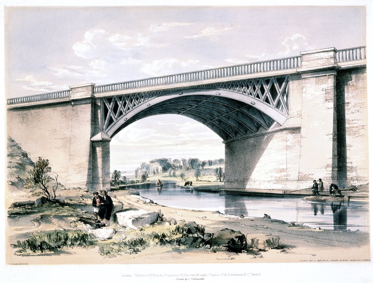 Nash Mill Köprüsü, Kings Langley yakınlarında, Hertfordshire, 1839 by John Cooke Bourne