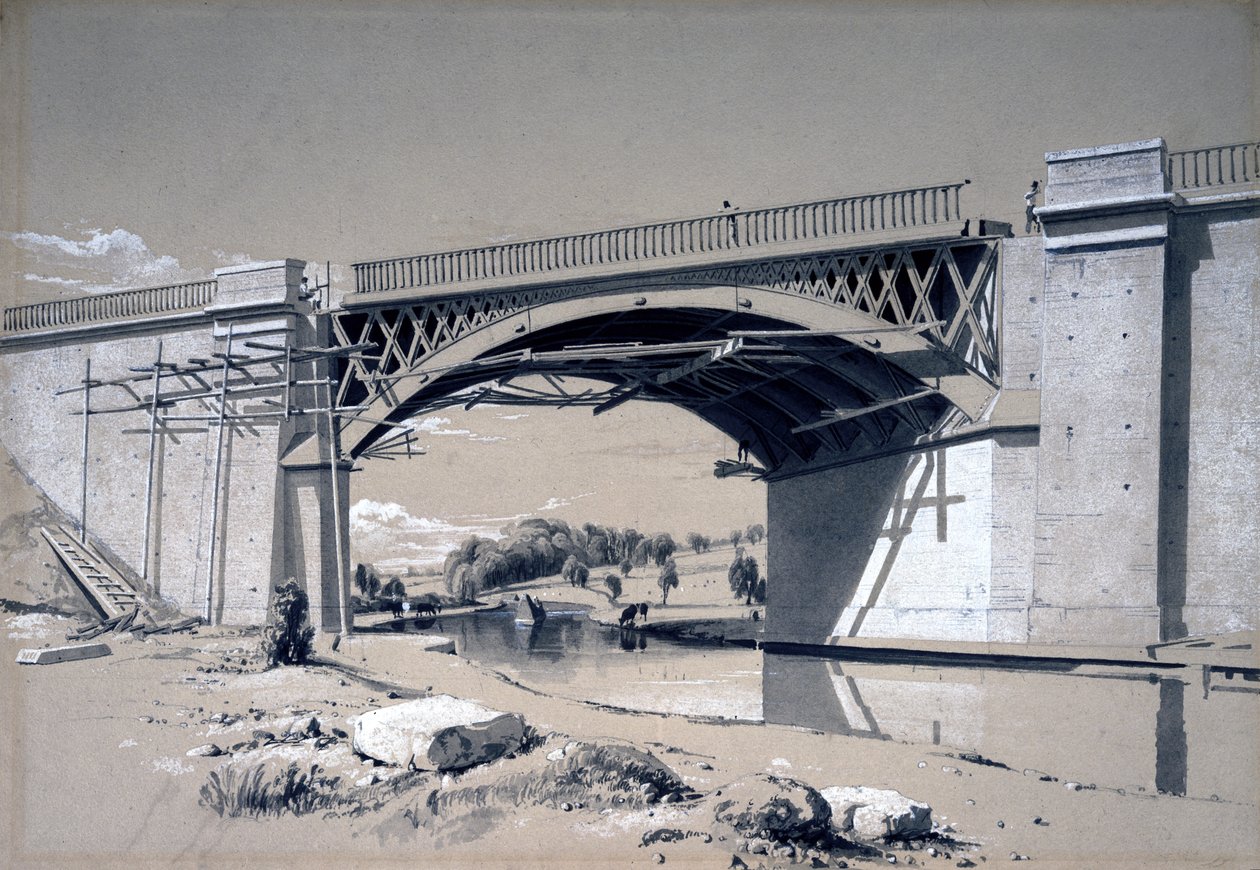 Nash Mills Köprüsü, Kings Langley, Hertfordshire, 10 Haziran 1837 (kalem ve mürekkep ve kağıt üzerinde yıkama) by John Cooke Bourne