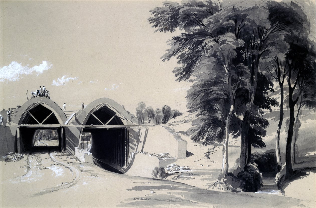 Occupation Bridge, Bugbrooke, Northamptonshire, 9 Temmuz 1837 (kalem ve mürekkep ve kağıt üzerinde yıkama) by John Cooke Bourne
