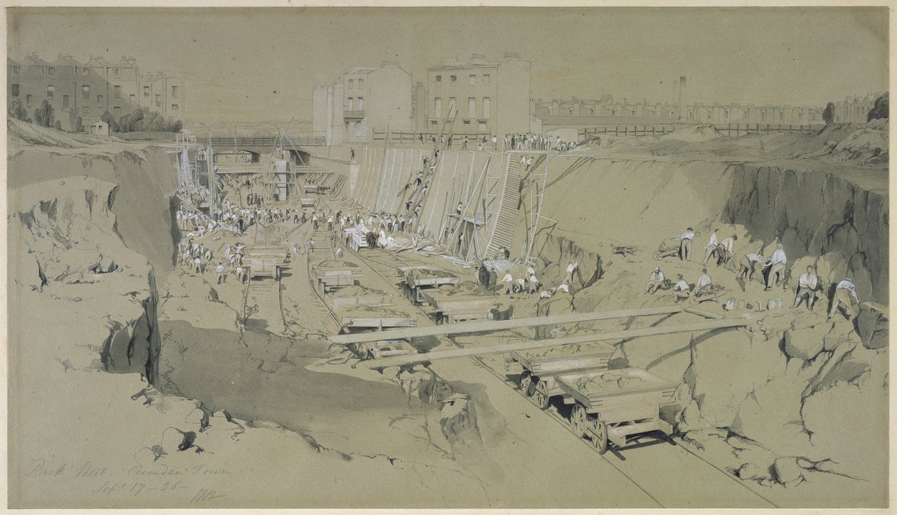 Park Street, Camden Town, 17 Eylül 1836 (kalem ve mürekkep ve kağıt üzerinde yıkama) by John Cooke Bourne