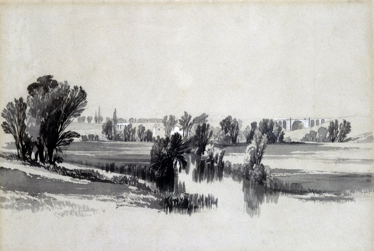 Sowe Nehri, Coventry yakınlarında, Mayıs 1839 (kağıt üzerinde kalem ve mürekkep ve yıkama) by John Cooke Bourne