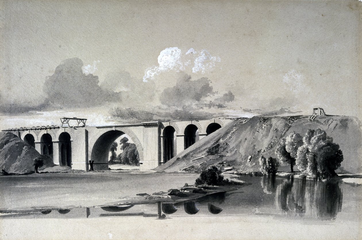 Sherbourne Viyadüğü, Coventry yakınında, 27 Temmuz 1837 (kalem ve mürekkep ve kağıt üzerinde yıkama) by John Cooke Bourne
