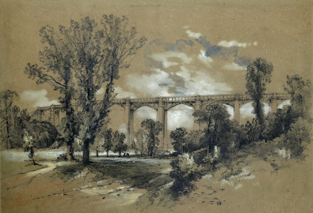 Blatchford Viyadüğü, c.1835-38 (kağıt üzerine yıkamalı kurşun kalem) by John Cooke Bourne