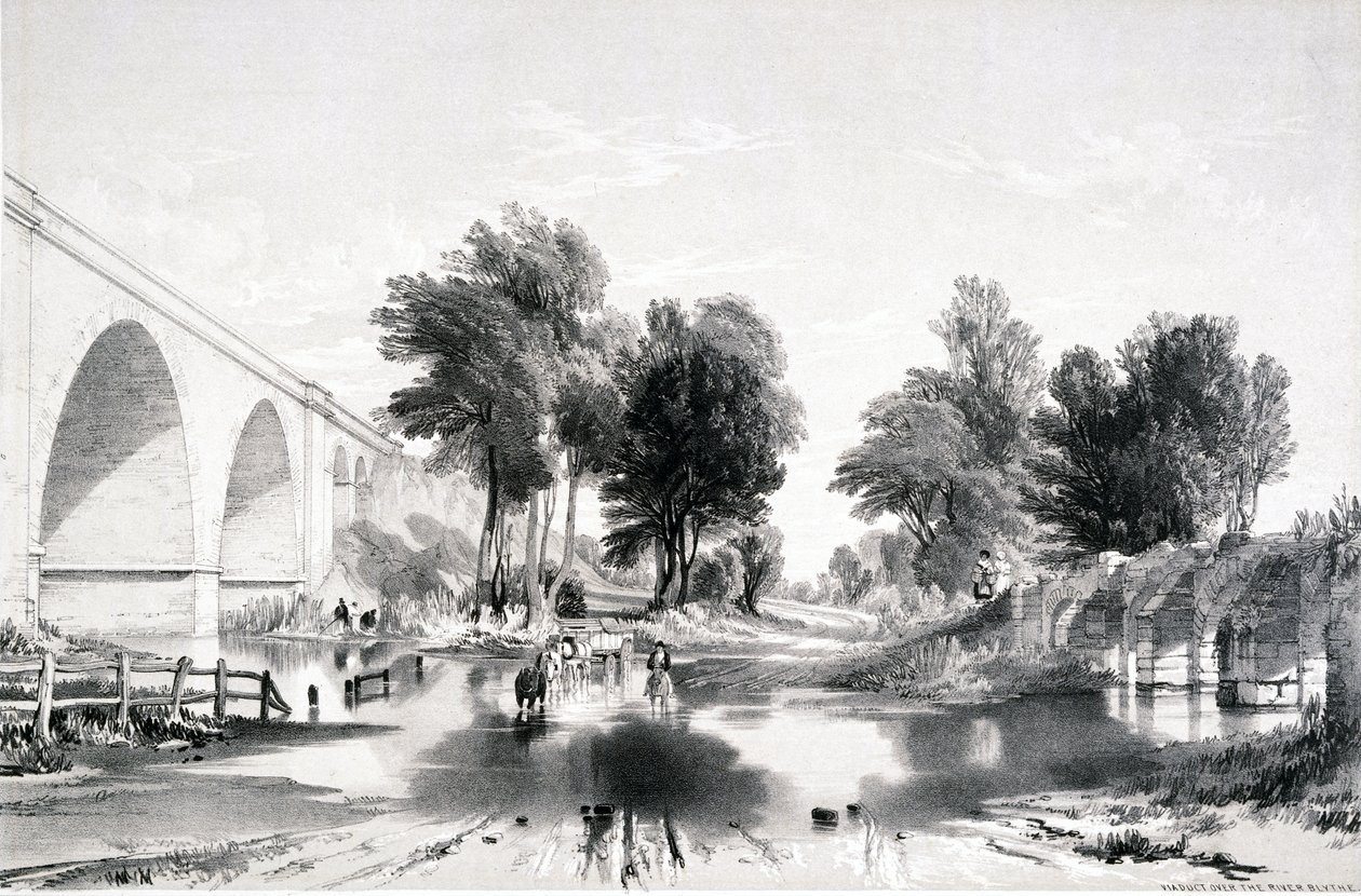 Blythe Nehri üzerindeki Viyadük, Londra ve Birmingham Demiryolu, 1839 by John Cooke Bourne