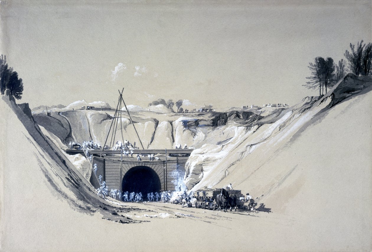 Watford Tüneli, Hertfordshire, 6 Haziran 1837 (kalem ve mürekkep ve kağıt üzerinde yıkama) by John Cooke Bourne