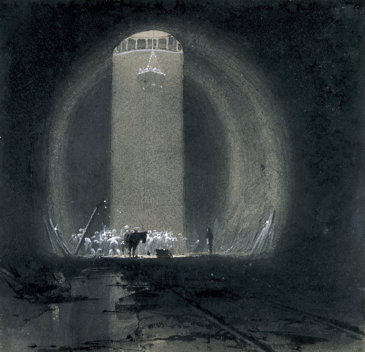 Çalışma şaftı, Kilsby Tüneli, Northamptonshire, 8 Temmuz 1837 (kalem ve mürekkep ve kağıt üzerinde yıkama) by John Cooke Bourne