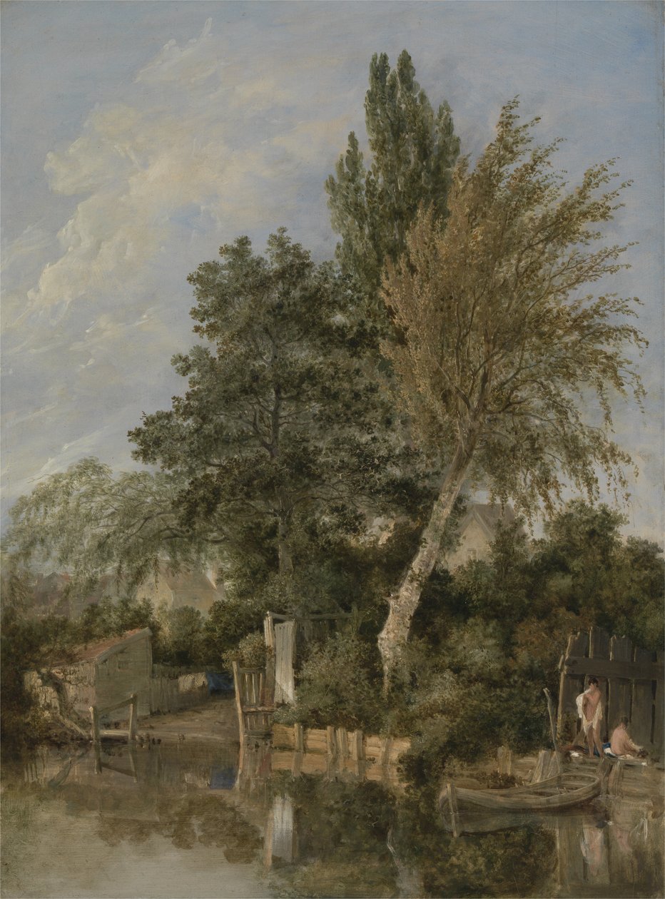 Erkeklerin Yıkandığı Bir Nehir Sahnesi, 1817 dolayları (panelde yağlı boya) by John Crome