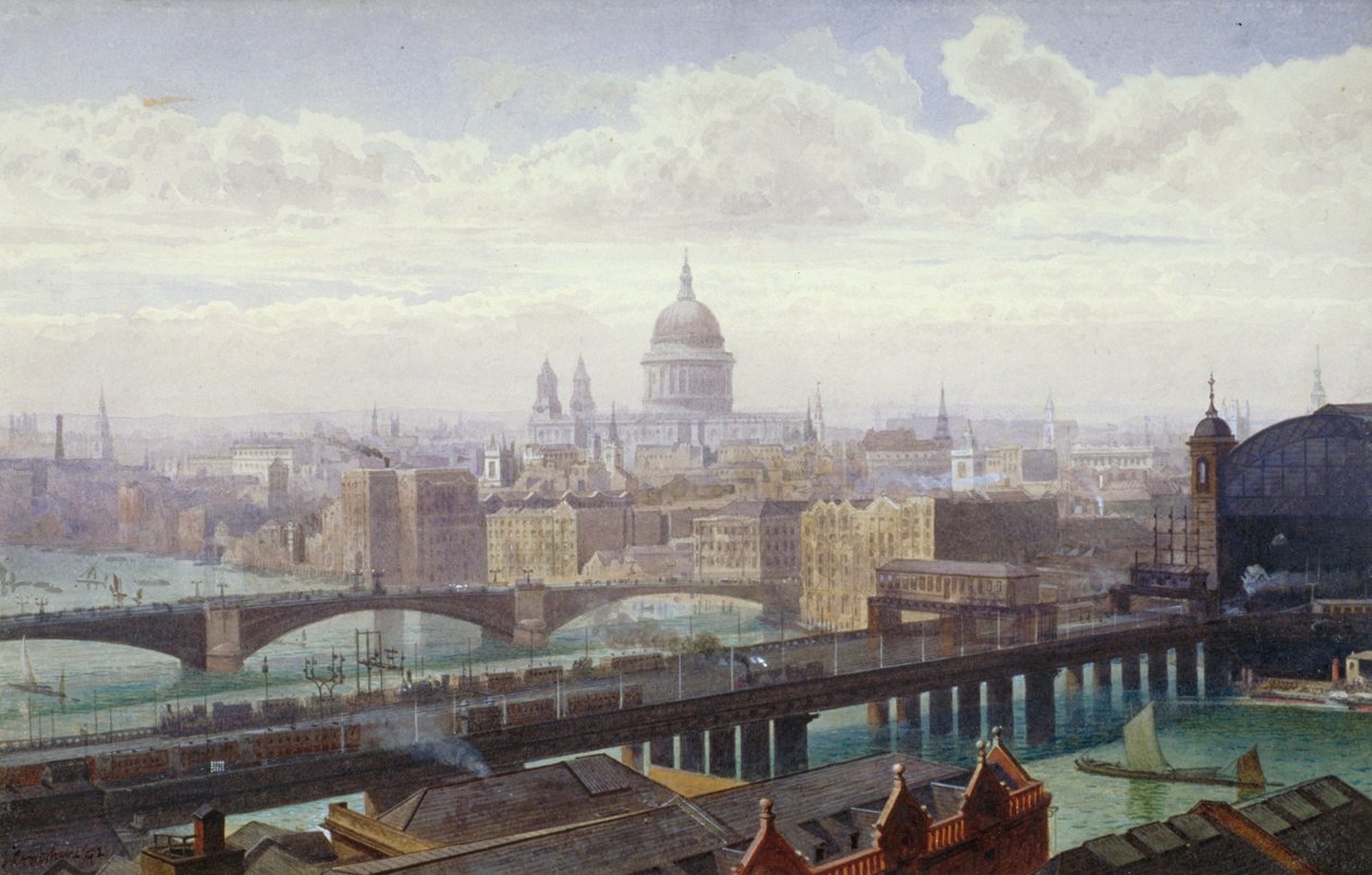 Cannon Street Demiryolu Köprüsü ve Southwark Köprüsü, Londra, 1892 by John Crowther