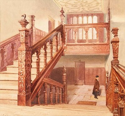 Charterhouse: Büyük Merdiven, Mayıs 1885 (suluboya) by John Crowther