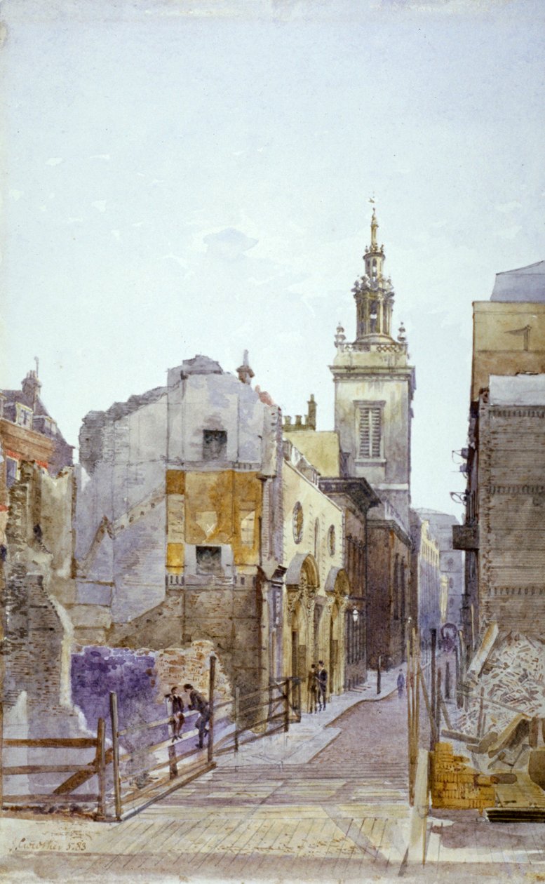 College Hill ve St Michael Paternoster Royal Kilisesi, Londra Şehri, 1883 by John Crowther