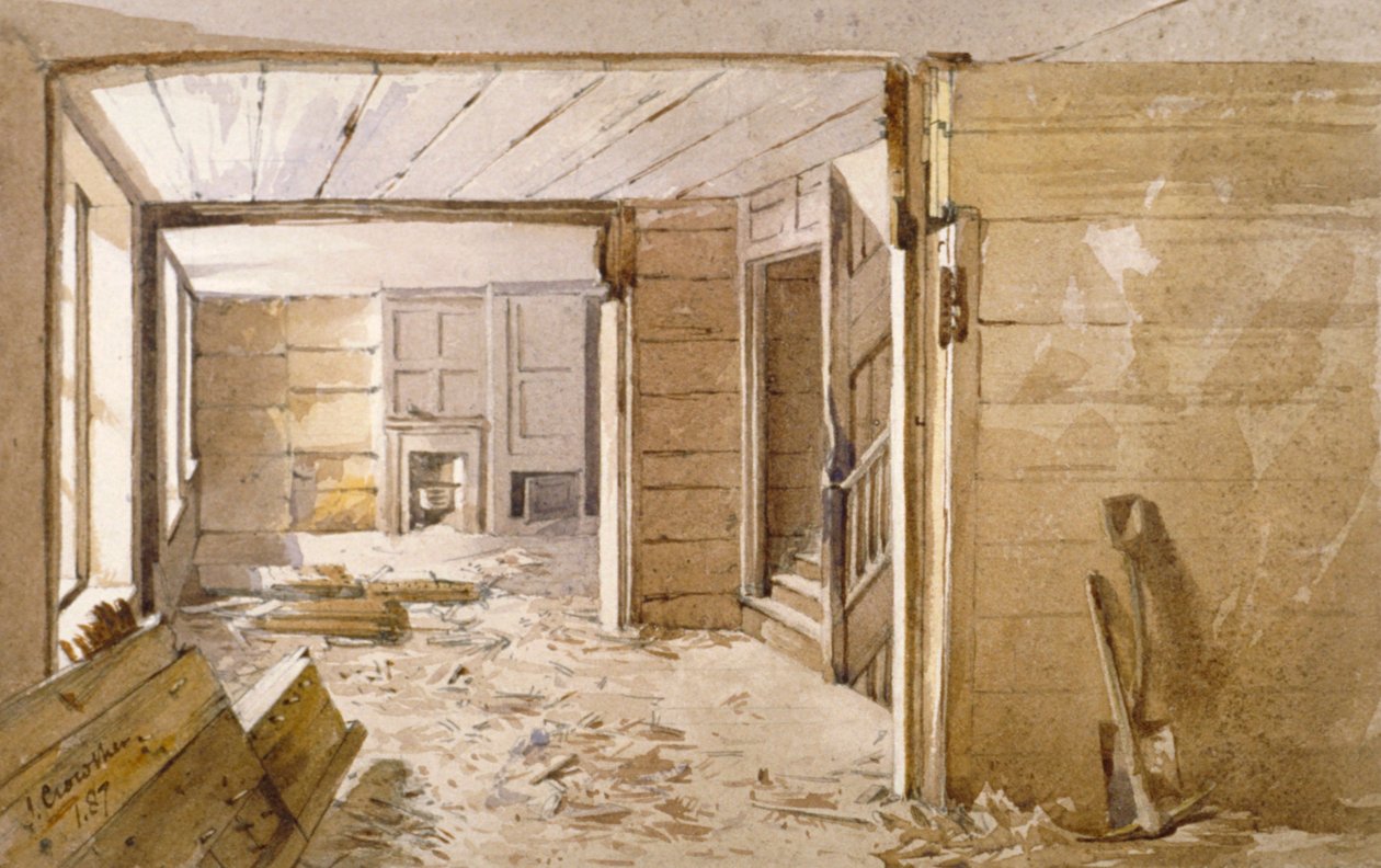 White Lyon Hapishanesinin yanındaki odanın içi, Borough High Street, Southwark, Londra, 1887 by John Crowther