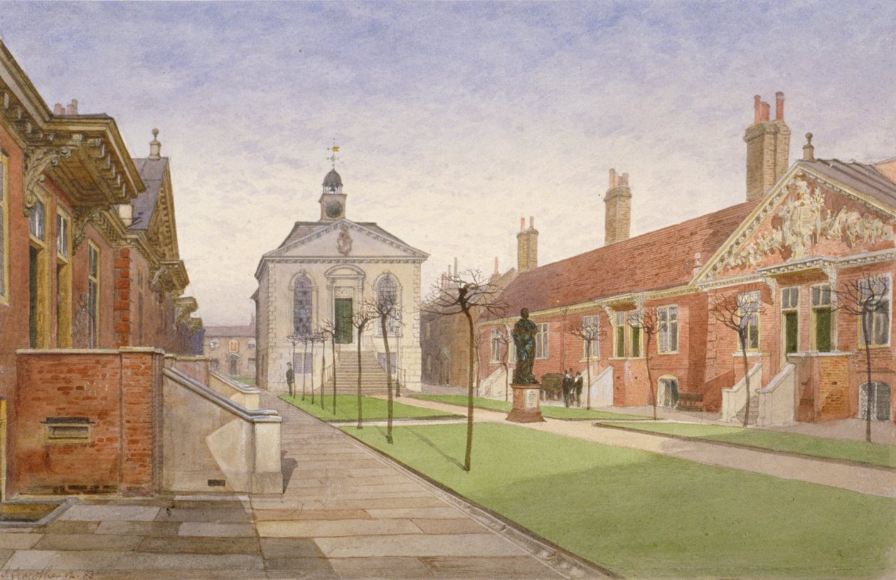 Trinity Almshouses ve Trinity Şapeli, Mile End Road, Stepney, Londra, 1883 by John Crowther