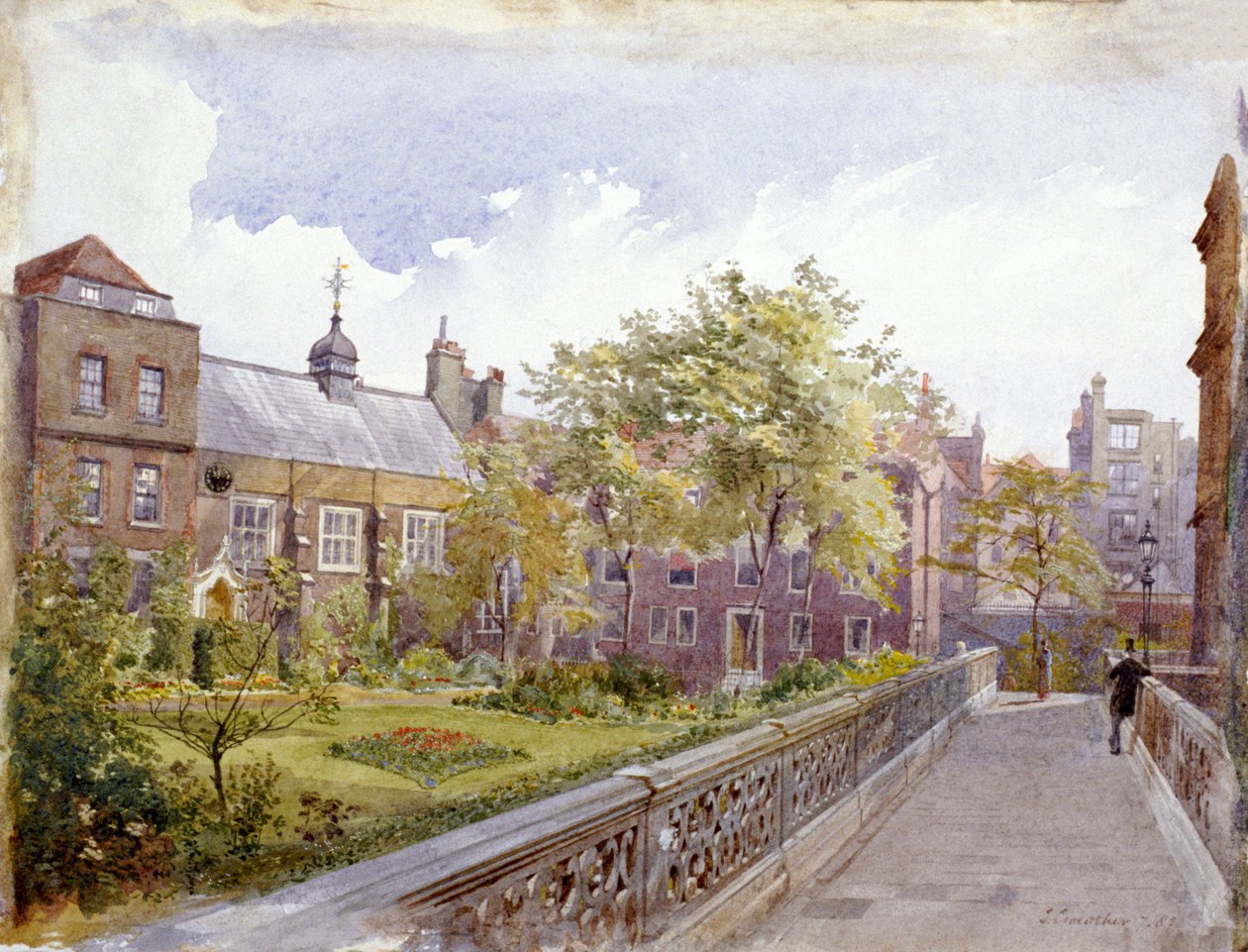 Staple Inn ve bahçe manzarası, Londra, 1882 by John Crowther