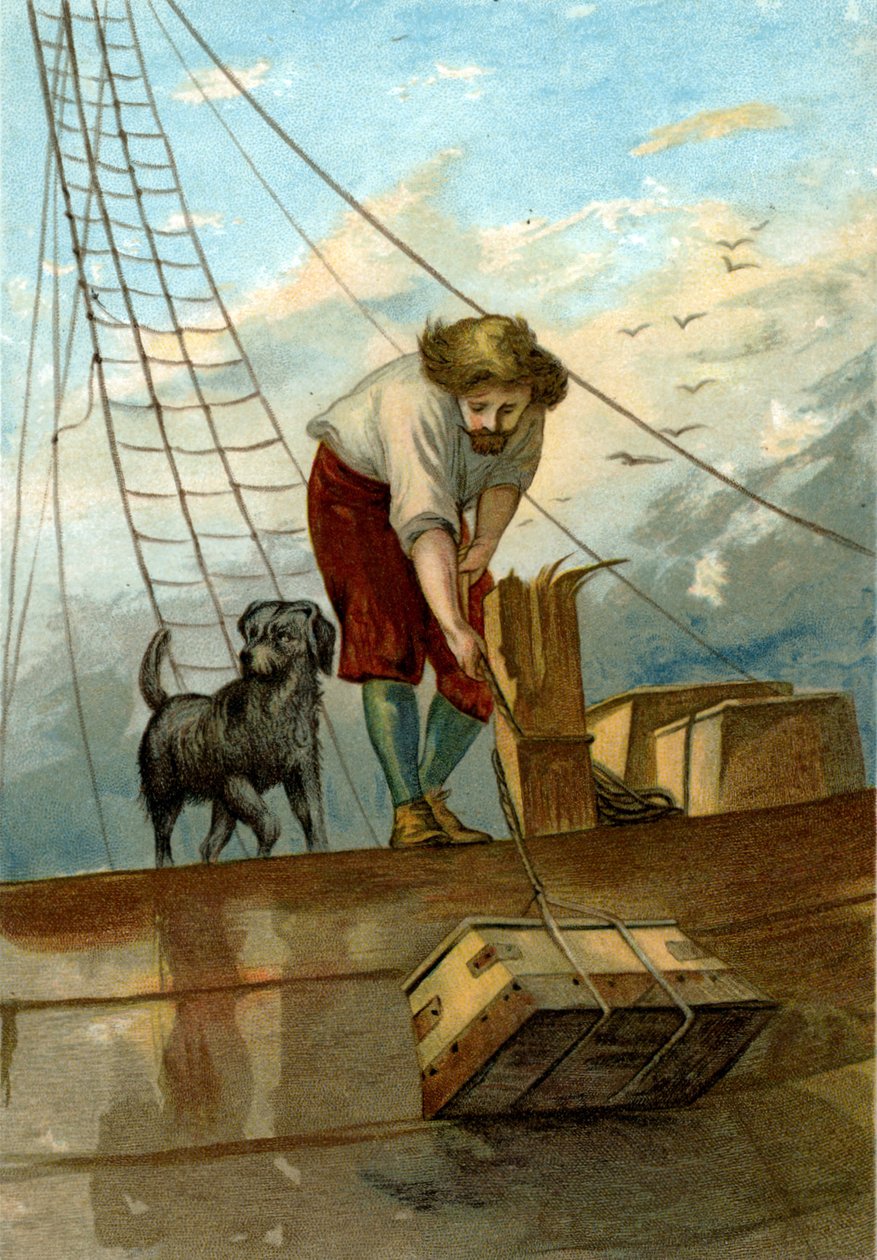 Defoe'nun yazdığı The Life and Strange Surprising Adventures of Robinson Crusoe'nun çizimi (kromolitograf) by John Dawson Watson