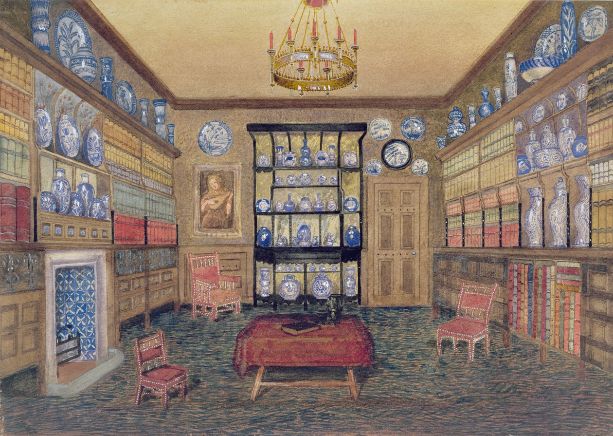 Sabah Odası, Bowden Salonu, Upton St. Leonards, Gloucester (kağıt üzerinde tuvalet ve kalem) by John Dearman Birchall