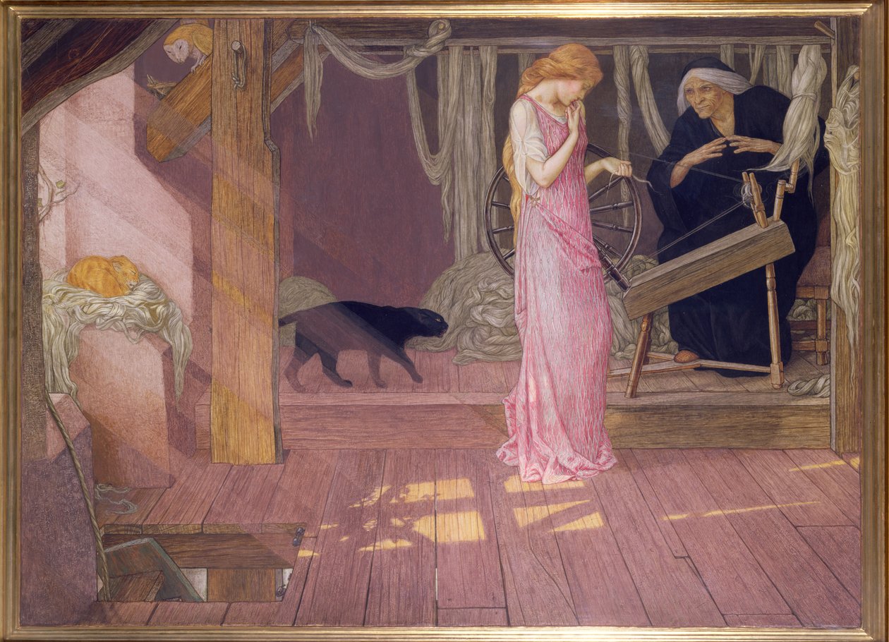 Uyuyan Güzel: Prenses Parmağını Dikiyor (tempera) by John Dickson Batten